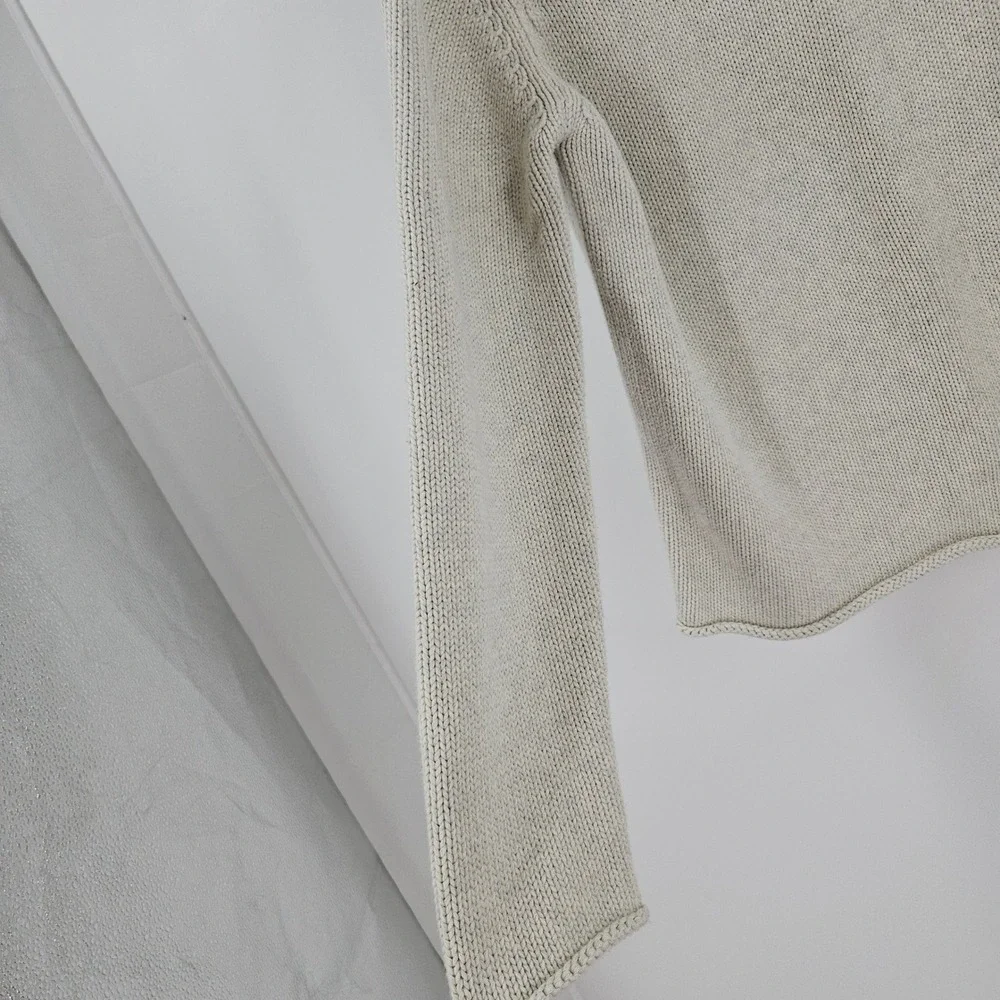 VTG J.Crew Roll Neck Sweater Ivory Cotton Heavy Knit Preppy Pullover Winter Sz L